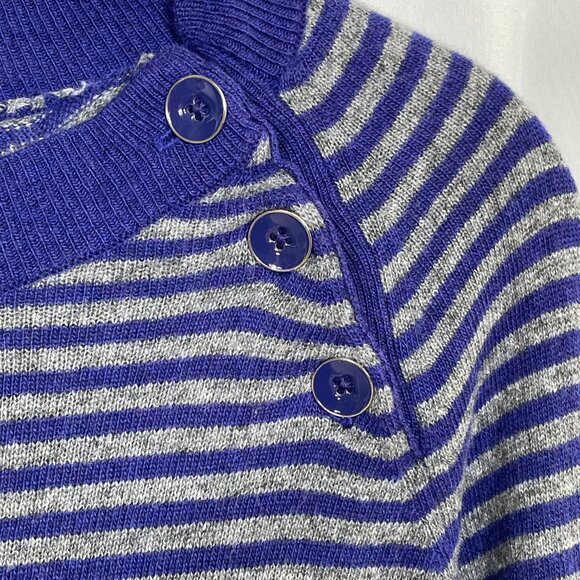Banana Republic Luxury Cashmere Blend Striped Sweater L | Blue Gray Crewneck - Picture 7 of 14